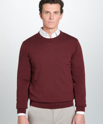 Burgundy Merino Wool Crew Neck Sweater