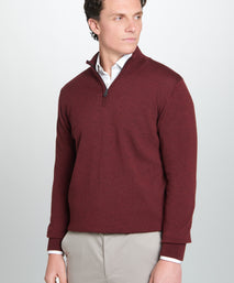 Burgundy Merino Wool Zip Neck Sweater