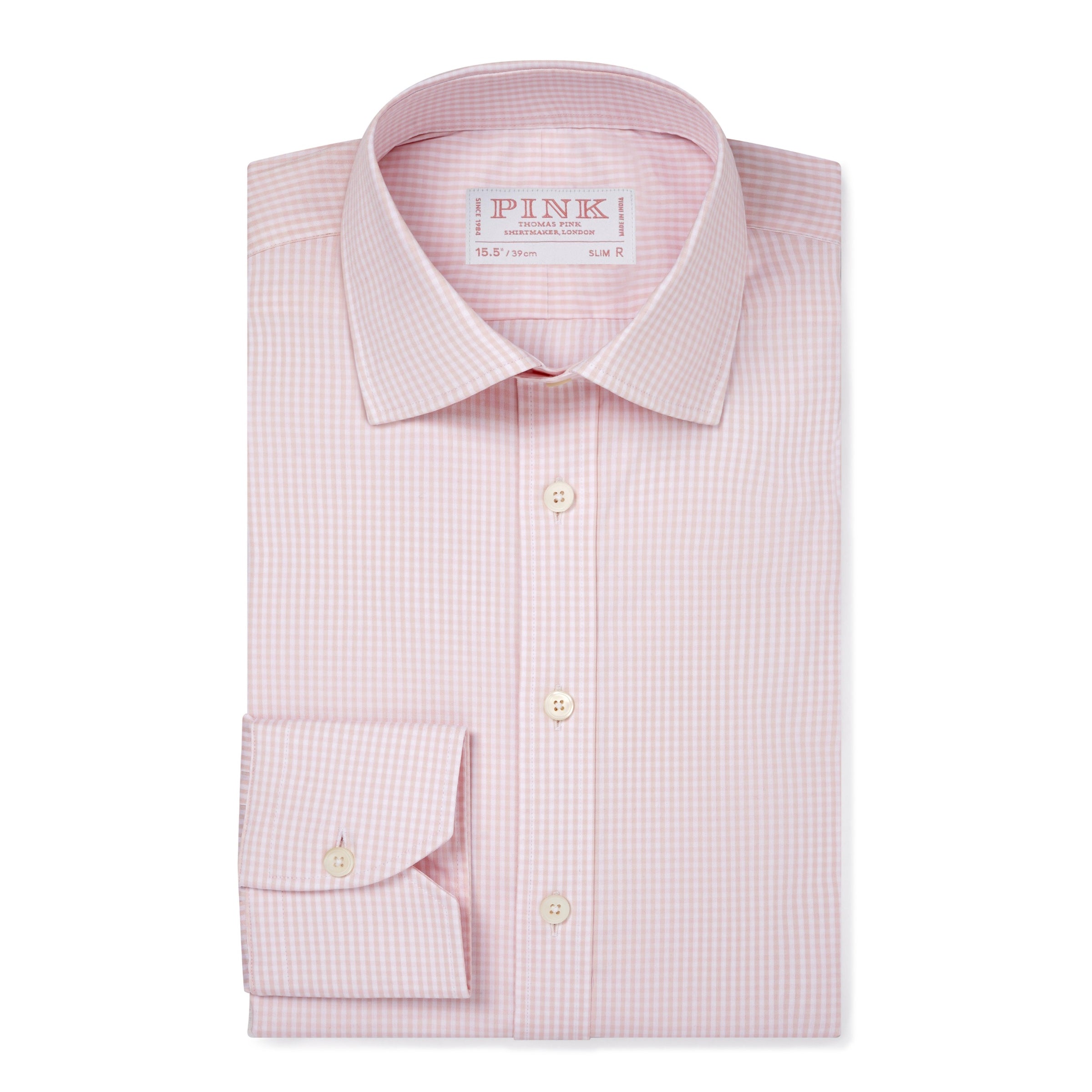 Pale Pink & White Slim Fit Essential Gingham Formal Shirt
