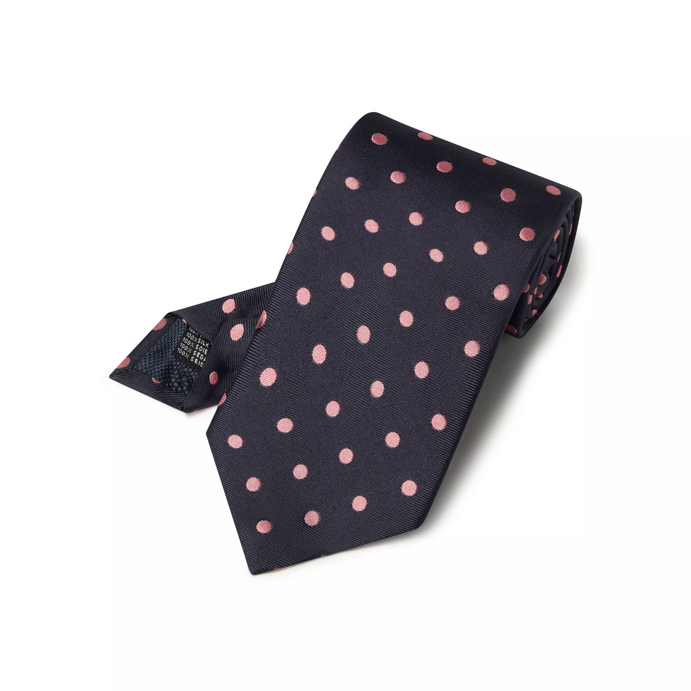 Navy & Pink Polka Dot Silk Woven Tie