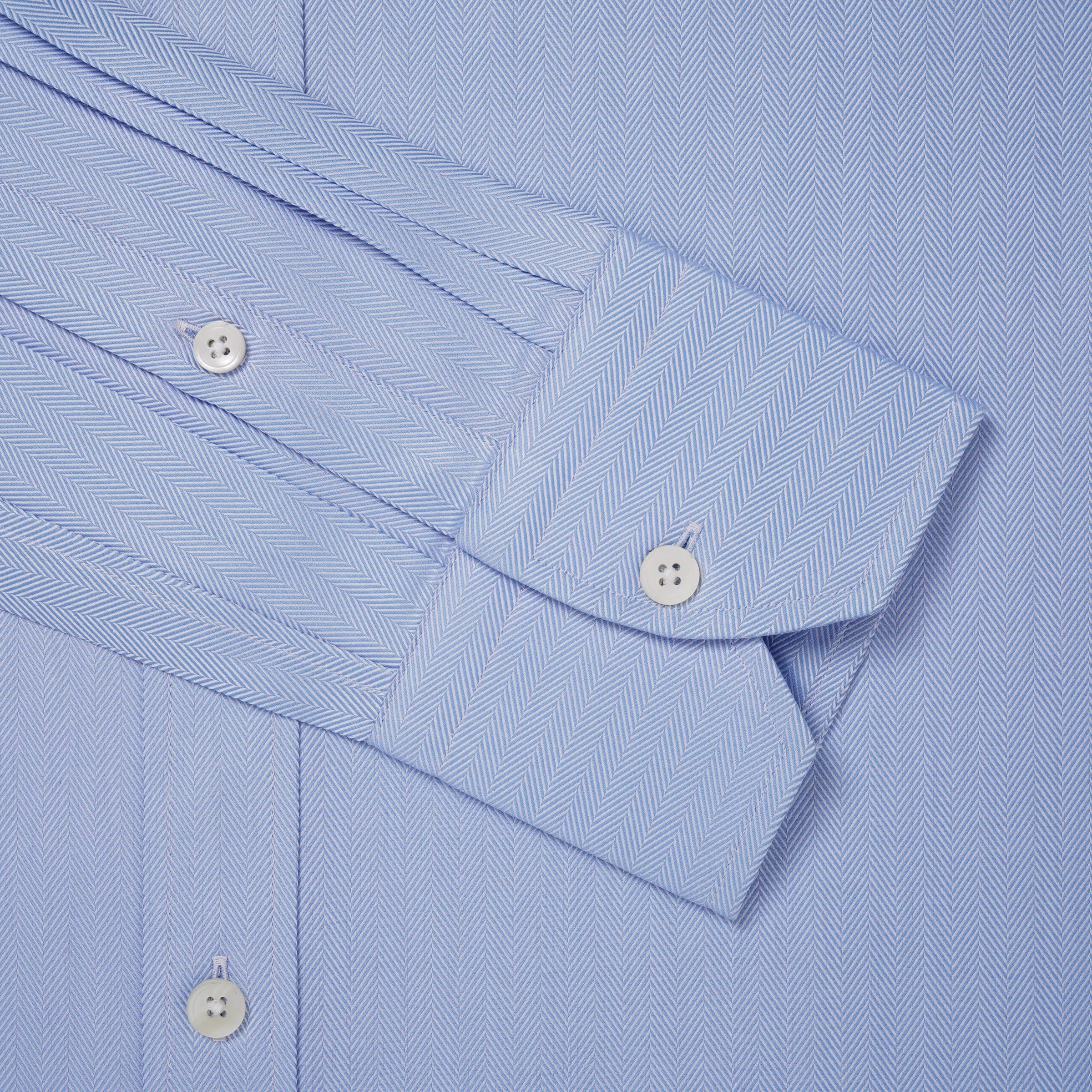 Pale Blue Tailored Fit Twill Herringbone Formal Shirt