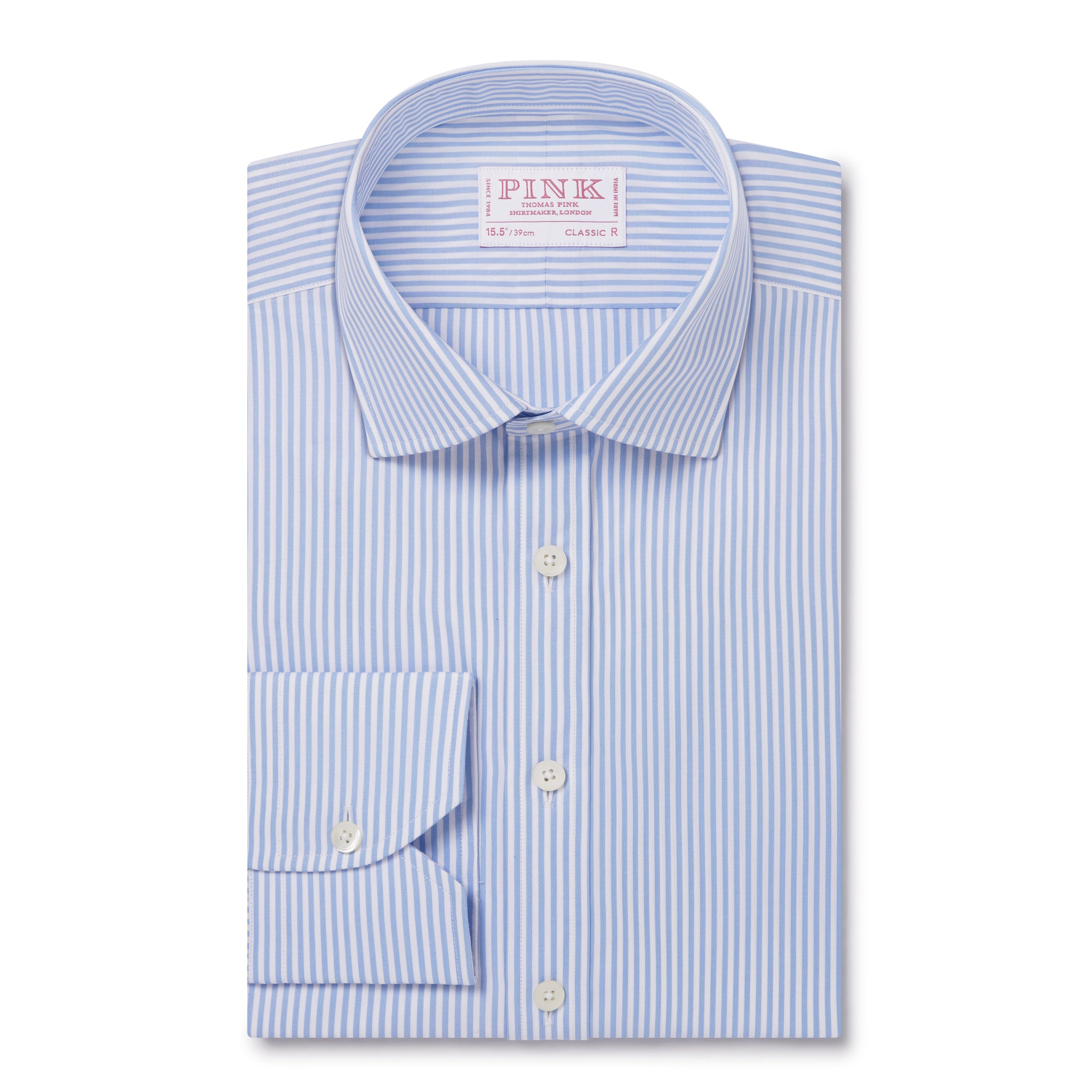 Pale Blue & White Classic Fit Essential Bengal Stripe Formal Shirt