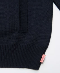 Navy Blue Knitted Merino Wool Zipped Bomber