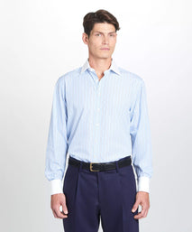 Pale Blue & Blue Classic Fit Double Cuff Bloomsbury Stripe Formal Shirt