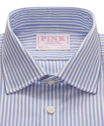 Blue & White Classic Fit Double Cuff Panama Stripe Formal Shirt