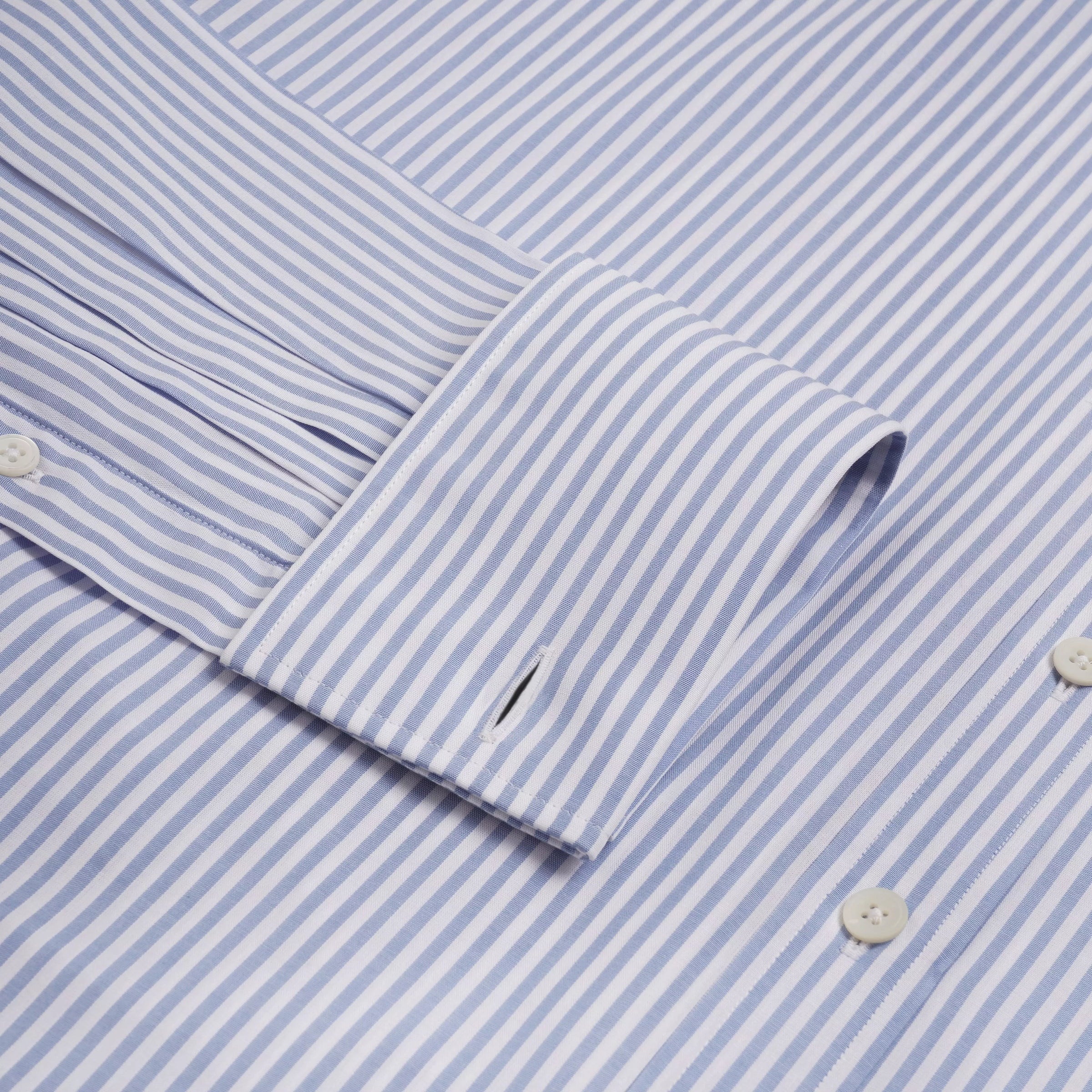 Blue & White Classic Fit Double Cuff Panama Stripe Formal Shirt