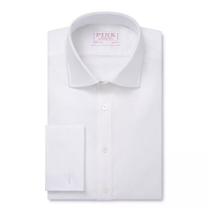 White Slim Fit Double Cuff Cotton Oxford Formal Shirt