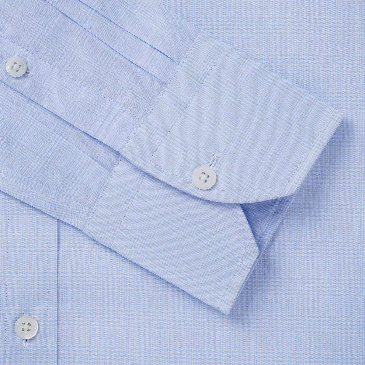 Pale Blue & White Tailored Fit Prince of Wales Check Formal Shirt